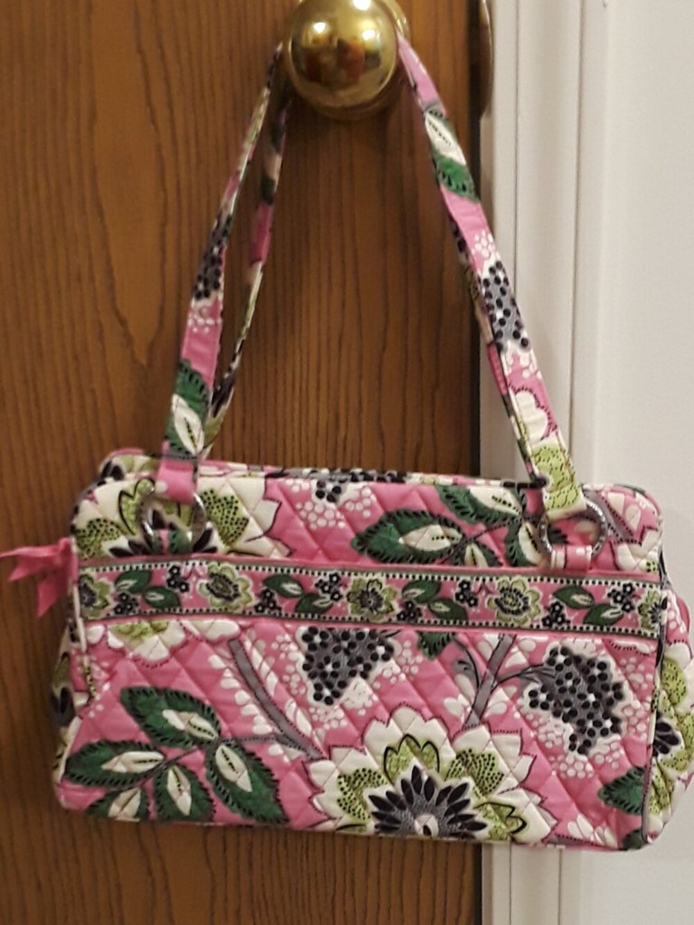 Vera Bradley Priscilla Pink Triple Zip Satchel Shoulder Bag 3 Compartment Purse